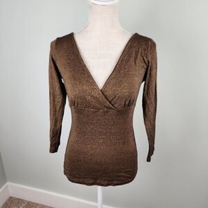 MICHAEL STARS Y2K BRONZY BROWN METALLIC FAUX WRAP TOP ONE SIZE FITS MOST